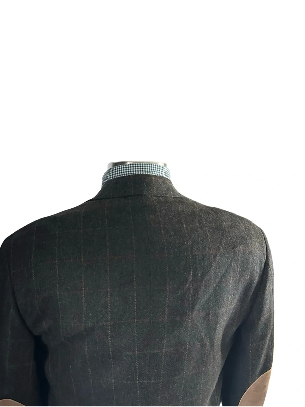 Evan Picone Men 100% Wool Suit Jacket Sports Coat Grey Plaid Elbow Patch Sz 40R